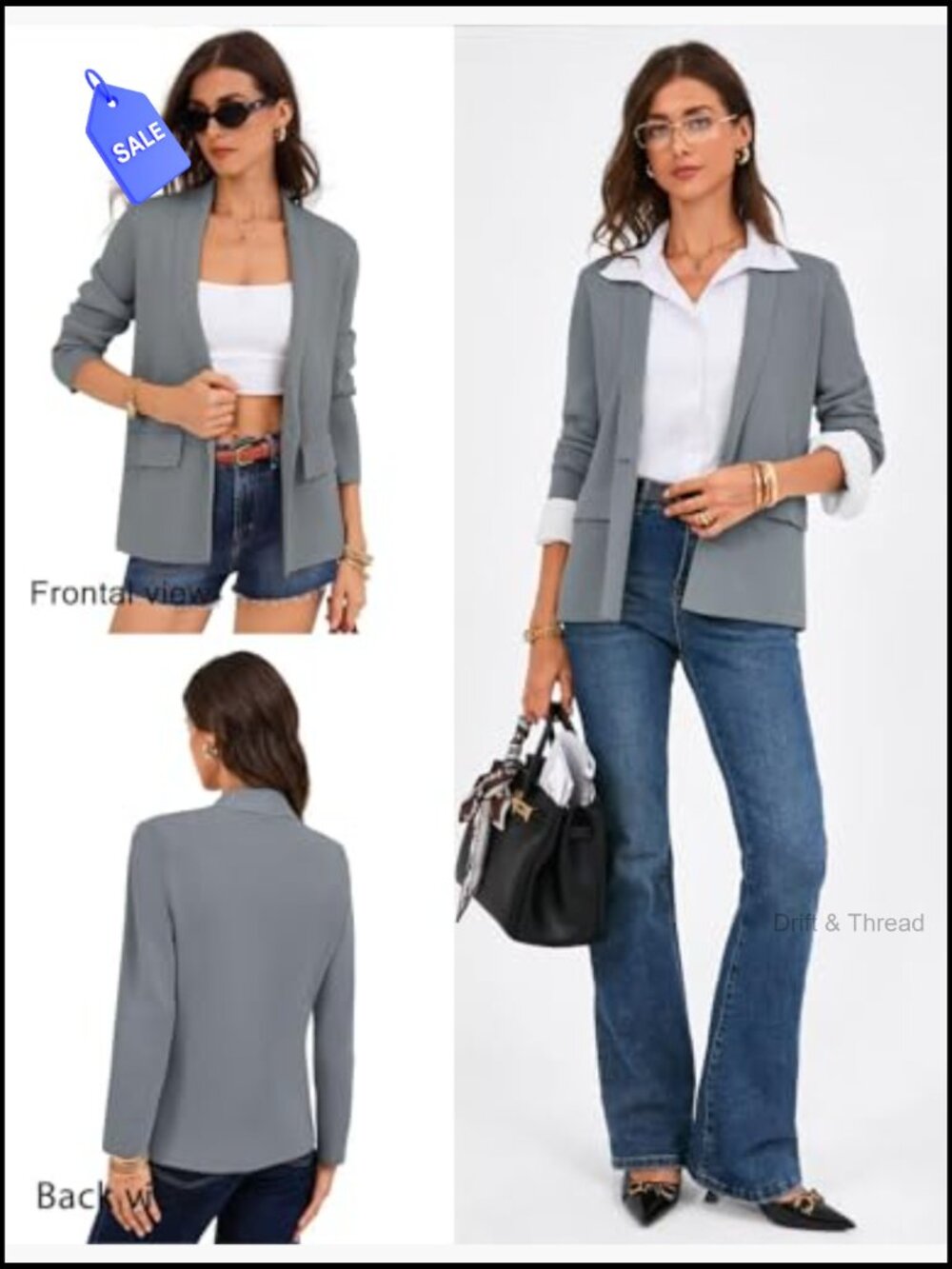 Lightweight Knit Blazer, Business Casual, Long Sleeve, V-Neck, Regular Fit - Picture 5 of 7